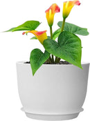 12 inch Large Plant Pots, Plastic Planters with Drainage Holes and Saucers, Flower Pots for Indoor Outdoor Plants, Modern Decorative Pots for Garden House Plants, White by GreenHaven Gardens