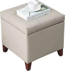 Adeco 18" PU Storage Ottoman, Upholstered Square Faux Leather Foot Rest - Flip Top Footstool with Sturdy Wood Legs, Small Cube Coffee Table Extra Seat for Living Room, Bedroom, Elephant Grey by CozyNest Decor