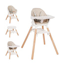Baby High Chair, 6 in 1 Wooden Convertible High Chairs for Babies and Toddlers, Booster Seat with Double Tray & Reversible Footrest Baby Highchair, 5-Point Harness Baby Feeding Chair, Beige by TinyTreasures Baby Boutique