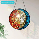 Sun and Moon Stained Glass Suncatchers for Windows Hanging - Celestial Decor Sun Catchers Valentines Day Gifts for Him Her - Handmade Wall Art Home Garden Stain Glass Window Suncatcher with Hooks by GreenHaven Gardens