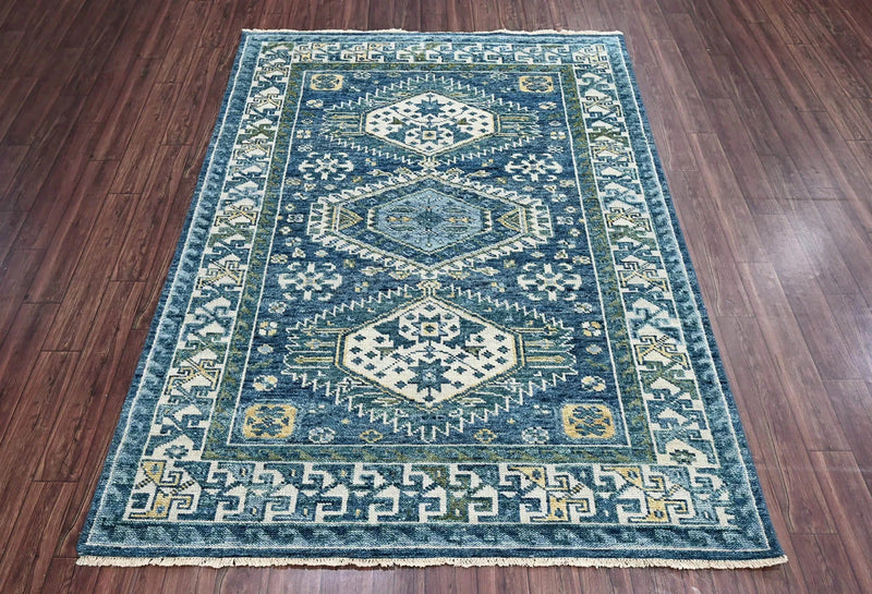 6x9 LoomBloom Blue, Ivory Hand Knotted 100% Wool Turkish Oushak Traditional Oriental Area Rug