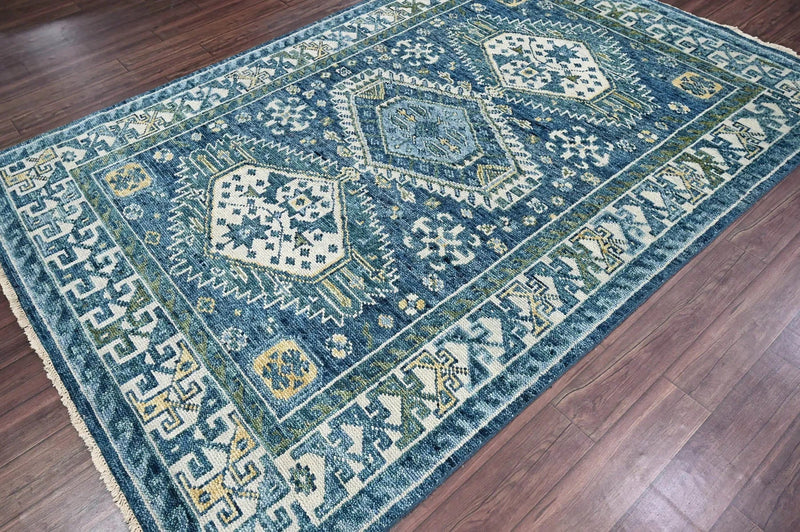 6x9 LoomBloom Blue, Ivory Hand Knotted 100% Wool Turkish Oushak Traditional Oriental Area Rug