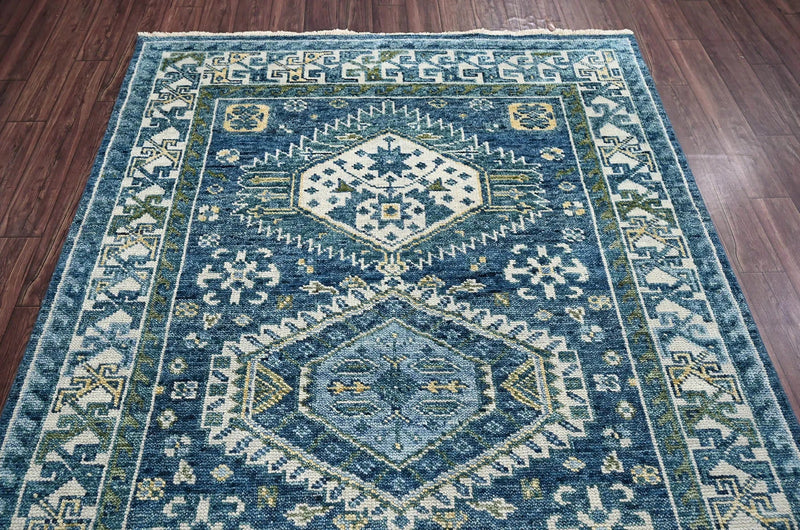 6x9 LoomBloom Blue, Ivory Hand Knotted 100% Wool Turkish Oushak Traditional Oriental Area Rug