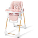 Foldable High Chair with Soft Cushion, High Chairs for Babies and Toddlers, Height Adjustable Feeding Chair, Adjustable Backrest and Footrest, Lockable Wheels, Woodgrain Star Pink by TinyTreasures Baby Boutique