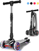LOL-FUN Toddler Scooter for Kids Ages 3-12 Years Old Boy Girl with 3 Wheel LED Lights, Extra-Wide Childrens Foldable Kick Scooter Kids Ages 3-5 with 4 Adjustable Height and Lean-to-Steer by TinyTreasures Baby Boutique