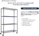 60"x18"x72" Prime Heavy Duty Black 4-Tier Wire Shelving NSF 3200 LBS MAX Capacity Storage Rack for Commercial, Hospital, School, Garage, and Kitchen Uses (with Wheels) by CozyNest Decor