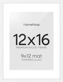 Homeforia 12x16 White Picture Frame, High End Oak 12x16 Wood Poster Frames with Mat 9x12 Print, 12 x 16 White Wooden Frame Matted to 9 by 12 Photo, 16x12 Thin Frame, Tempered Glass, Wall Kit, Set of 1 by CozyNest Decor