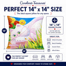 White Cat Tea Time Decorative Throw Pillow 14x14 Indoor Outdoor Accent Cushion, Fabric Cover with Insert for Sofa, Bed, Porch & Living Room