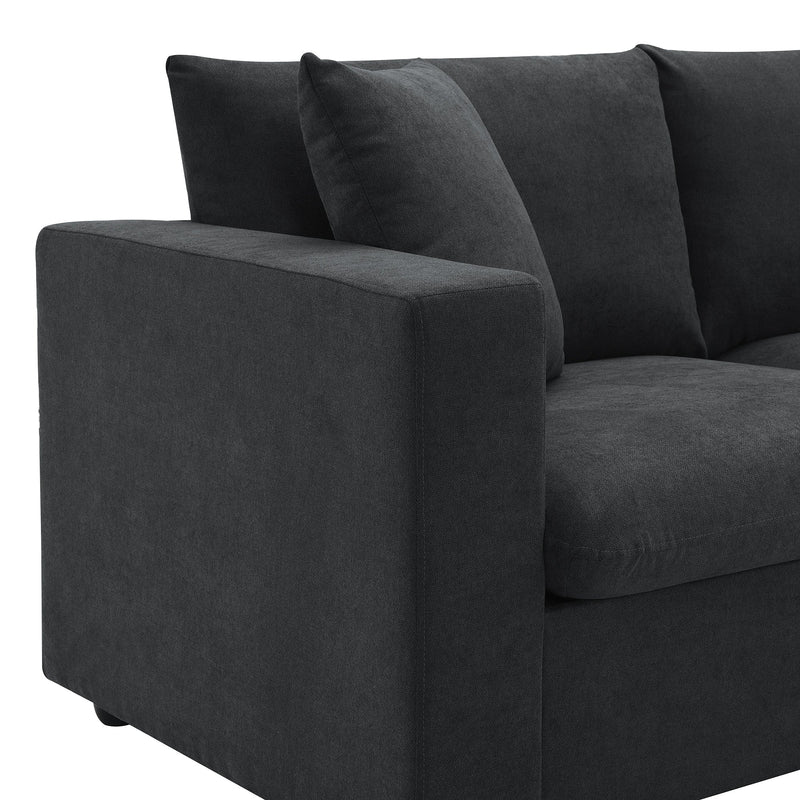 Walker Edison | Chenille Black Modern L-shape Sectional Sofa Ottoman