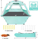 WhiteFang Deluxe Pop Up Beach Tent Sun Shade Shelter for 3-4/5-6 Person, UV Protection, Extendable Floor with 3 Ventilating Windows Plus Carrying Bag, Stakes, and Guy Lines by TinyTreasures Baby Boutique