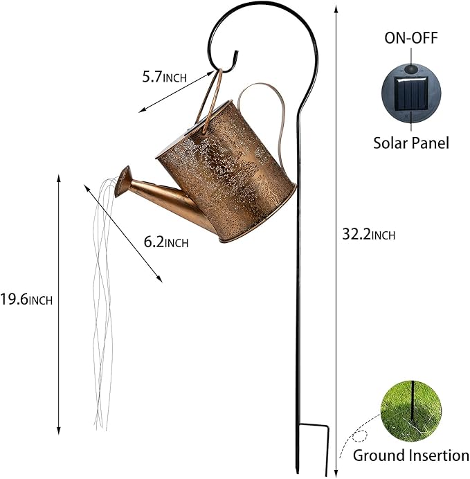 Solar Lights Outdoor Garden Decor, Large Waterproof Watering Can Landscape Lights Outside Decorations for Yard Front Porch Patio Backyard Gardening Gift for Mom Grandma Women Birthday, photo 5 of 7
