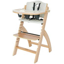 Abiie Beyond Junior Wooden High Chair with Tray - Adjustable and Convertible High Chair for Babies and Toddlers - 6 Months to 250 Lb - Water Resistant - Natural Wood/Dove Grey Cushion by TinyTreasures Baby Boutique