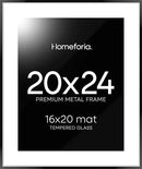 Homeforia 20x24 Picture Frame Black, High End Metal 20x24 Frame Matted to 16x20 Print, 20 x 24 Black Poster Frames with Mat 16 by 20 inch Photo, 24x20 Hanging Frame, Tempered Glass, Wall Kit, Set of 1 by CozyNest Decor