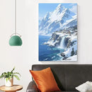Winter lakeside town and snowy scenery merge together to form a landscape poster wall art suitable for living room bedroom and office by CozyNest Decor