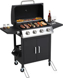 4 Burner Gas Grill with Side Burner, Stainless Steel Foldable Side Tables, 40,000 BTU, with Grease Tray, Easy Assembly for Patio, Backyard (Folding Version) by GreenHaven Gardens