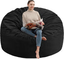 6FT Bean Bag Chair, Large Bean Bag Chairs with Memory Foam Filled, Fluffy Beanbag Sofa with Dutch Velvet Cover, Round BeanBag Chairs for Living Room, Playroom - Black by TinyTreasures Baby Boutique