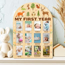ORIGACH My First Year Baby Growth Photo Display Wood Board - 12 Months Newborn Milestones Photo Board - Neutral Baby Keepsake Board 1st Birthday Party Nursery Decor - Forest Animal & Flower by TinyTreasures Baby Boutique