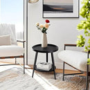 Small Round Side Table, 2-Tier Mid Century Modern Side Table, Round End Table Small Side Table for Living Room, Metal Frames, Black by CozyNest Decor