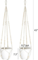 Mkono 43 Inch Macrame Plant Hanger Large for up to 12 Inch Pot Extra Long Hanging Plant Holder No Tassels Hanging Planter Basket with Wood Beads for Indoor Outdoor Boho Home Decor, Ivory, Set of 2 by GreenHaven Gardens