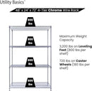 48"x24"x72" Chrome Premium Metal Steel Wire Shelving 4-Tier NSF 3200 LBS MAX Capacity Heavy Duty Storage Rack for Garages, Commercial Spaces, Hospitals, & Schools w/Premium Wheels by CozyNest Decor