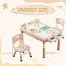 Multi Functional Kids Table and 2 Chairs Set, Graffiti & Building Blocks Double-Sided Tabletop, Toddler Play Table with Drawers, Large Storage Space, Gift for Boys/Girls, Pink by CozyNest Decor