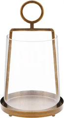 9" Wide Modern Farmhouse Metal Hurricane Candle Holder with Handmade Sturdy Glass Sleeve in Antique Brass for Pillar Candle & Plants, Hurricane Lantern, Industrial, Minimalistic (1, Brass, 9"x14") by CozyNest Decor