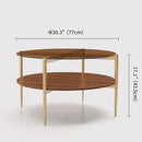 Round Coffee Table, Mid-Century Modern Design, D30 x H17, for Living Room, 2-Tier Structure, Amber Glass Top and Walnut MDF Shelf, Sleek Conical Metal Legs with Gold Finish by CozyNest Decor