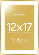 Homeforia 12x17 Picture Frame Gold, High End Metal 12x17 Poster Frames with Mat 10x15 Photo, 12 x 17 Gold Frame Matted to 10 by 15 Print, 17by12 Thin Hanging Frames, Tempered Glass, Wall Kit, Set of 1 by CozyNest Decor