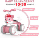 YGJT Baby Balance Bike for 1 + Year Old Boy and Girl, Indoor Outdoor Non-Pedal Baby Walker Toys for 10-36 Months Toddlers, Silent Wheels, 1st Birthday Gift, Kids First Bike Pink Mouse by TinyTreasures Baby Boutique