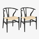 Wishbone Chair Natural Solid Wood Dining Chair/Hans Vegner Y Chair Rattan and Wood Accent Armrest Chairs Set of 2 (Ash Wood - Black + Natural Cord 2 Chairs) by CozyNest Decor