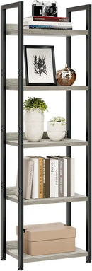 NUMENN Narrow Bookshelf, 5 Tier Bookshelves, Home Office Bookcase Shelf Storage Organizer, Free Standing Storage Shelving Unit for Bedroom, Living Room and Home Office, Grey by CozyNest Decor
