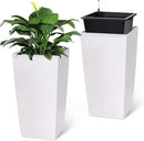 30" Tall Planters Set of 2, Outdoor＆Indoor Black Planter Pots, High Front Porch Planter Pots with Drainage Holes＆Water Level Monitor Movable Wheels ＆Inner Bucket, Automatic Watering, White by CozyNest Decor