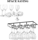 Wine Glass Rack Under Cabinet - Stemware Holder Metal Wine Glass Organizer Glasses Storage Hanger for Bar Kitchen Black 4 Rows by CozyNest Decor