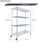 60"x24"x72" PREMIUM METAL STEEL 4-Tier Wire Shelving NSF 3200 LBS MAX Capacity Heavy Duty Storage Rack for Hospitals, Schools, Commercial Spaces, and Garages w/PREMIUM Wheels by CozyNest Decor