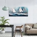 RUISHI Ocean Wall Art For Living Room Abstract Sailboat Canvas Nautical Painting Teal Blue Textured Print Coastal Themed Picture Artwork for Bedroom Bathroom Home Office Decoration 40L x 20W by CozyNest Decor