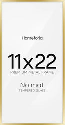 Homeforia 11x22 Newspaper Frame Gold, High End Metal 11 x 22 Picture Frame without Mat, 22x11 Thin Gold Poster Frames for Wall, 11 by 22 inches Display Photo Frames, Tempered Glass, Wall Kit, Set of 1 by CozyNest Decor
