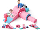 Lischwert Foam Climbing Blocks, Soft Climbing Toys for Toddlers, 5 Pieces Crawl and Climb Foam Playset with Foldable Block and Tunnel, Indoor Climber Activity Play Set for Kids Age 1+(Pink Blue) by TinyTreasures Baby Boutique