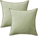 MIULEE Pack of 2 Couch Throw Pillow Covers 18x18 Inch Light Green Farmhouse Decorative Pillow Covers with Stitched Edge Soft Chenille Solid Dyed Spring Pillow Covers for Sofa Bed Living Room by CozyNest Decor