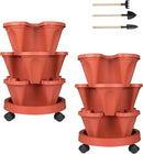 Vertical Planter 3 Tier Stackable Planters Garden Planters Strawberry Herb Flower and Vegetable Planter Indoor Outdoor Gardening Pots with Removable Wheels and Tools 2-Pack by GreenHaven Gardens