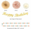 Sage-Green Blush-Pink Birthday Garland Party-Decorations - 14pcs Happy Banner 21st Spring Paper Flowers Lanterns Beige Tissue Pom Poms,Boho Streamers Fans,Neutral Rustic Hanging Supplies Decor Hugfond by CozyNest Decor