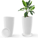 Tall Flower Pot Indoor - Outdoor Plant Pot - White Glossy Planter - Elegant Ceramics Imitation - 12" Diameter 21" Tall with Drainage Holes and Saucer by CozyNest Decor