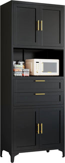 75” Tall Kitchen Pantry Storage Cabinet, Metal Storage Cabinet with 2 Drawers and Adjustable Shelves, Kitchen Pantry Cupboard, Freestanding Cupboard for Bathroom, Living Room(Black) by CozyNest Decor
