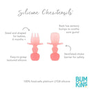 Bumkins Baby Utensils Set, Chewtensils Silicone Spoons for Dipping, Self-Feeding, Baby Led Weaning, Trainer Learning, First Stage Eating, Soft Practice Fork and Spoon, Babies 6 Months, Pink Jelly by TinyTreasures Baby Boutique