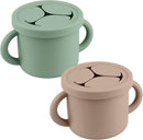 Snack Containers for Toddlers, Kids - 2 Pack Food Grade Silicone Snack Cups with Grip Handle (Natural/Sage) by TinyTreasures Baby Boutique