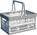 20L Plastic Collapsible Storage Crate - Foldable Handle Crate Storage Basket Bin - White & Gray M by GreenHaven Gardens