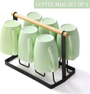 Coffee Mugs Set of 6, 12oz Ceramic Coffee Mugs with Handle, Matte Porcelain Green Coffee Mug for Latte, Tea, Cocoa, Cappuccino, Cups for Women Men for Home Restaurant Mug (Green) by CozyNest Decor