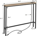 ELYKEN 5.9" Narrow Console Sofa Table with Power Outlets, 5.9" Dx39.4 Wx31.1 H Long Couch Table with Metal Frame and Charge Station with 6.5’ Extension Cord, White Oak by CozyNest Decor