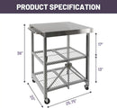 3-Tier Folding Outdoor Grill Cart, 300lbs Load Capaciy Foldable Utility Storage Rolling Kitchen Table with Lockable Wheels, 25.75" D x 20" W x 36" H, Steel Service Trolley for Food Prepping by GreenHaven Gardens