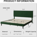 King Size Bed Frame, Velvet Upholstered Platform Bed with Vertical Channel Tufted Headboard and Footboard, No Box Spring Required, Easy Assembly, Green by CozyNest Decor