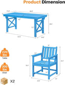 HDPE Patio Dining Set, 5-Piece Outdoor Table and Chairs with Umbrella Hole, Modern Outdoor Dining Set for 4, HDPE Outdoor Patio Furniture Dining Sets for Deck, Poolside, Porch, Sky Blue by CozyNest Decor